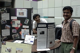 Bioengineering graduate student Anoop Rao (left) and Krishnan Sriram, a graduate student in mechanical engineering, took part in "development midway" at last week's MIT Development Forum.