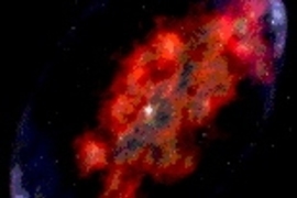 This image shows an artist's concept of a supernova.