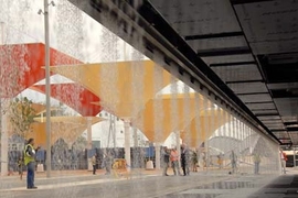 The MIT-designed Digital Water Pavilion, featuring water walls that can be programmed to display patterns and images, was unveiled June 12 at the opening of the Zaragoza World Expo in Spain.  <a onclick="MM_openBrWindow('zaragoza-enlarged.html','','width=509, height=583')">
<span onmouseover="this.className='cursorChange';">
<strong>Open image gallery</strong>
</span>
</a>
<noscript> <a href=...