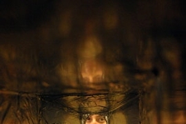 An inside view of a neutron detector in development at MIT's Laboratory for Nuclear Science.  Pappalardo Fellow Jocelyn Monroe, is seen through the detector.