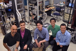 From left: Prof. Ray Ashoori, postdocs Andrea Young and Ben Hunt, graduate student Javier Sanchez-Yamagishi, and Prof. Pablo Jarillo-Herrero.