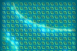 A representation of one-way exciton currents (shown as light-colored trails) in the designed two-dimensional porphyrin lattice.