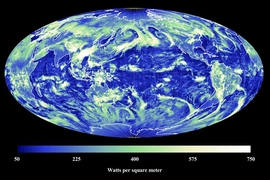 Reflected solar radiation from CERES Instrument on NASA Aqua Satellite for March 18, 2011, near Vernal Equinox of 2011