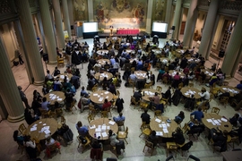 An aerial view of Morss Hall in Walker Memorial. About 250 people attended the forum, “Climate Change: Ethics in Action," held Thursday, Nov. 17. 