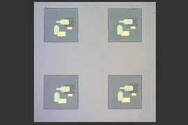 Optical images show circuits made by the research team, attached to particles just a few hundred nanometers across. 