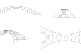 Drawings by former graduate students Bast and Michelle Xie showing how the structure could be divided up into 126 individual blocks, which were 3D printed to build a scale model.