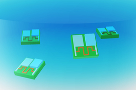 Rendering of four square batteries in fluid