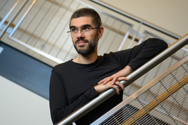 Salvatore Vitale portrait on staircase, with diagonal handrails